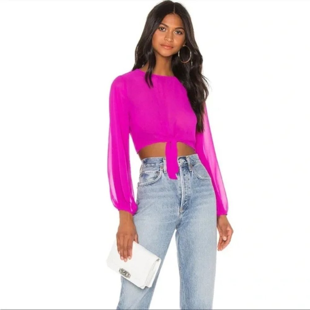 Superdown Jemma Tie Front Shirt in Fuchsia